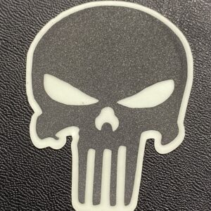 a sticker of the punisher logo