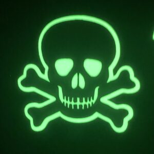 a glow-in-the-dark sticker of skull and crossbones