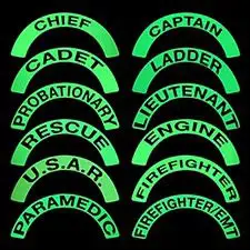 rows of retroreflective fire department rank labels