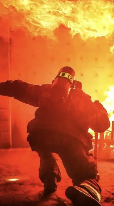 fire fighter in action